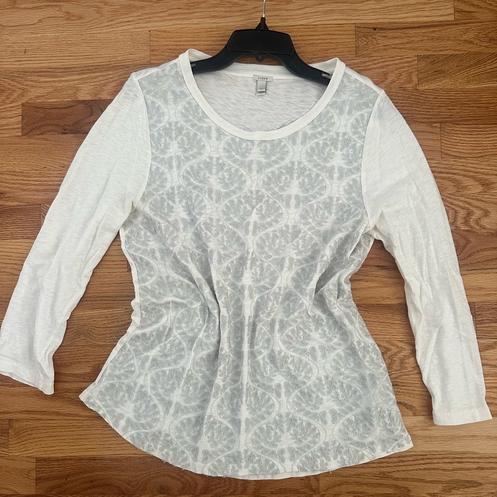 JCrew Women's White and Silver Top